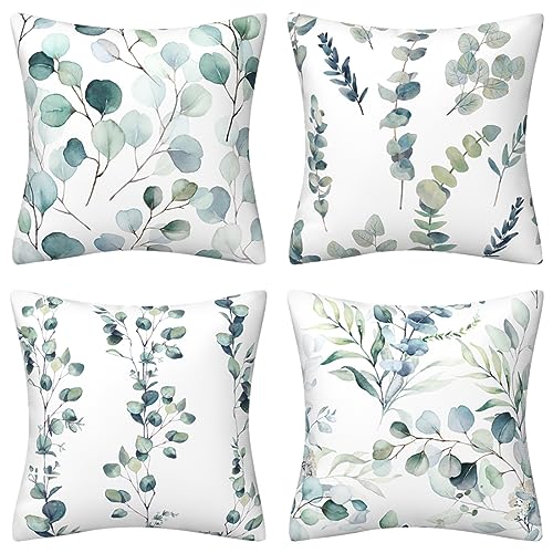 DILOXNSU Set of 4 Green Leaf Cushion Covers 45 x 45 Decorative Pillow Cases Soft Velvet Couch Cushions for Sofa Bedroom Livingroom Garden Outdoor Cushion Cover 18x18 Inch