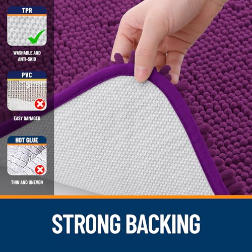 Image of OLANLY Large Bathroom Rugs 45x27, Extra Soft Absorbent Chenille Bath Rugs, Rubber Backing Quick Dry, Machine Washable Bath Mats for Bathroom Floor, Tub and Shower, Home Decor Accessories, Purple