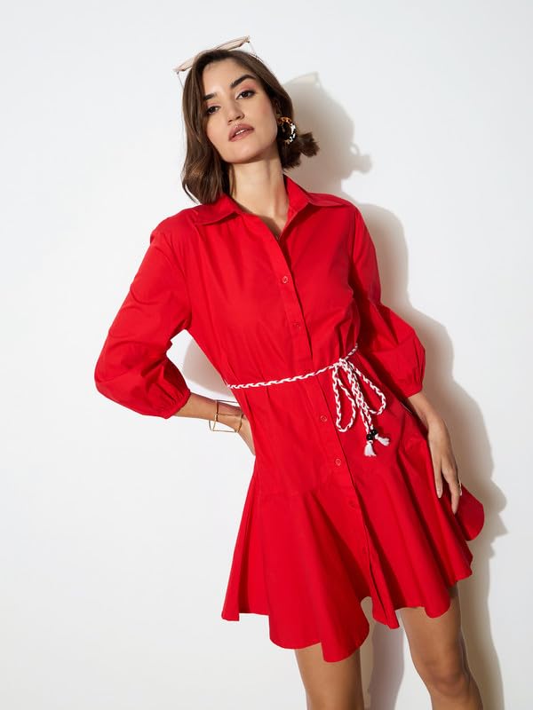 Image of barcino Black Poplin Short Skater Dori-Belt Dress