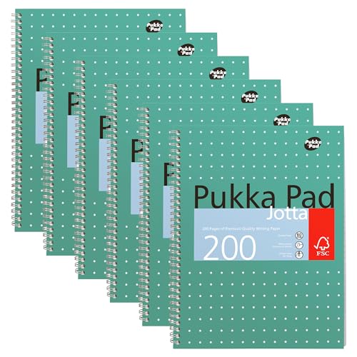 Pukka Pad, A4 Metallic Jotta Book 6 Pack – 21 x 30cm – Wirebound Notebook with 8mm Lines and 80GSM Paper – Features 4-Hole Punch Margins and Perforated Edges - 200 Pages, Green