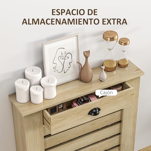 Miniatura 6 de Homcom Cubre Radiadores Con Cajón, Cubreradiador De Mdf, 78x19x95,5 Cm, Cubierta Para Radiador, Diseño Moderno De Listones, Para Salón, Dormitorio, Roble