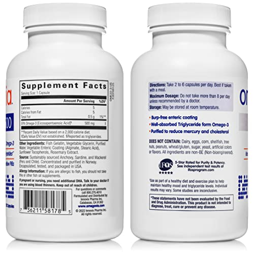 Omegavia Epa 500 Omega-3 Fish Oil, 120 Capsules, 500 Mg Epa/Pill, High-Purity Epa Formula (Triglyceride Form), Ifos 5-Star Certified, W/Fish Gelatin Capsule, Gluten-Free, Non-Gmo #TOP1