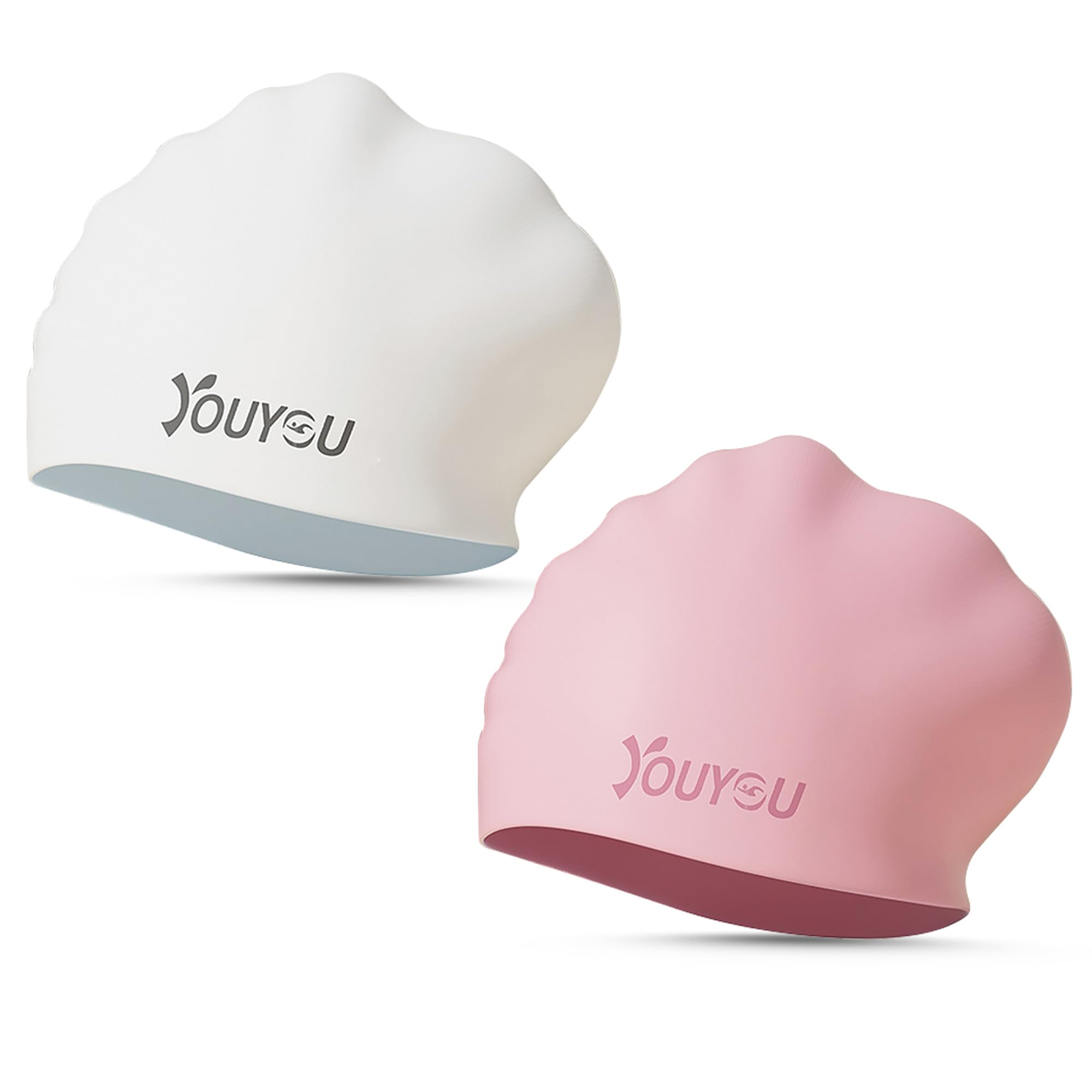 2 Pack Silikon Badekappen für langes Haar, große wasserdichte Bademützen für Frauen, Männer und Erwachsene mit dickem oder lockigem Haar, Bequeme 3D Bademützen