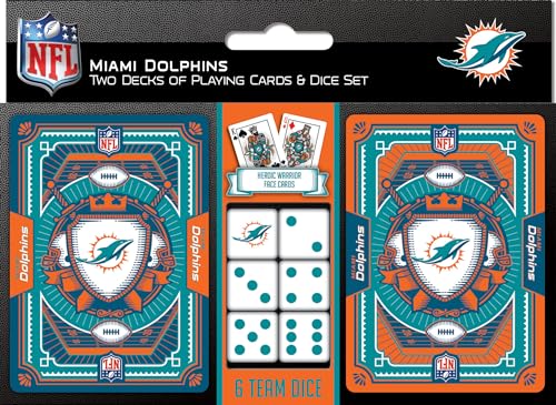 Masterpieces Miami Dolphins NFL 2-Pack Playing Cards & Dice Set