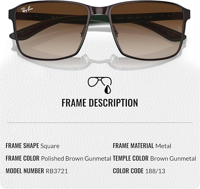 Image of Ray-Ban RB3721 Square Shaped Sunglasses for Men & Women with Official RAYBAN Eyewear Kit