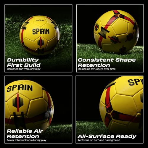 Image of Nivia Airstrike Football (Spain) Training Ball, 32 Panels, Butyl Bladder, Made for Beginners, to Play On Both Natural and Artificial Grass (Yellow, Size-3)