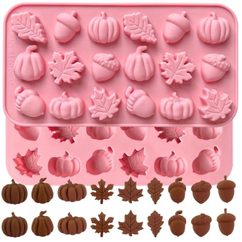 Moldes de chocolate de silicone para outono, folhas de ácer, bolotas e abóboras, moldes de chocolate 3D para outono, dia de ação de graças, tema de colheita (1 unidade)