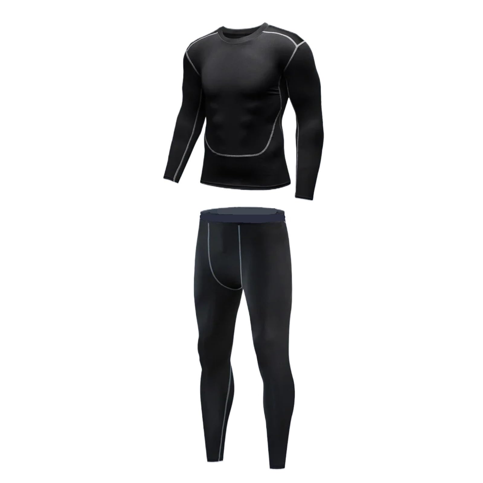 Set Termici Da Uomo Set da corsa da uomo autunno inverno caldo peluche aderente camicia sportiva top pantaloni legging set allenamento maschile fitness palestra abbigliamento sportivo Per Sci，Corsa(Bl