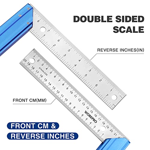 Workpro W064031 8 Inch Try Square With Aluminum Handle - Woodworking Square Precision For Professional Carpentry Use & Premium Stainless Steel Ruler thumb #3