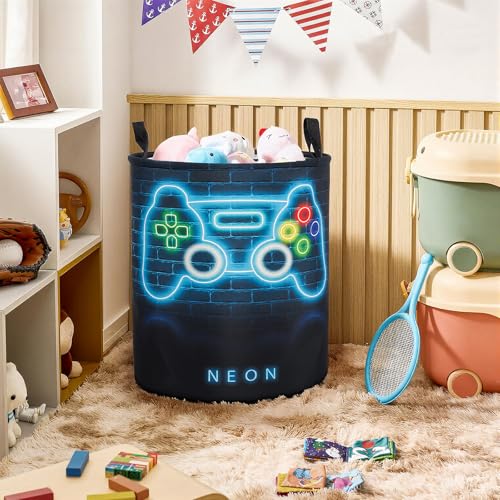 Image of 2Pcs Gamepad Boys Kids Laundry Basket Baby Nursery Hamper Gamer Room Decor Foldable Oxford Cloth Funny Tote Clothes Storage Bucket Organizer For Bedroom (Gamepad)