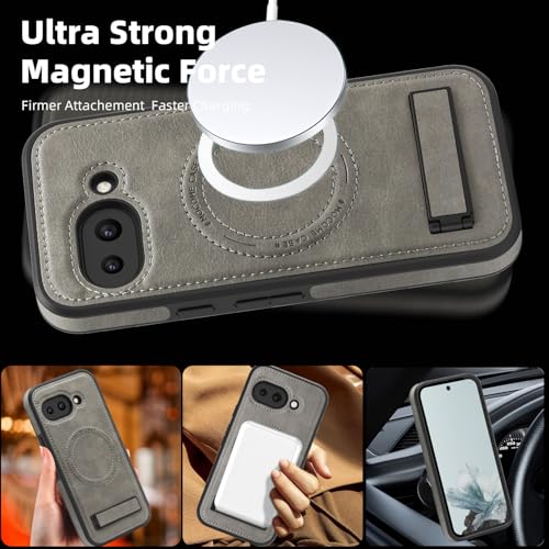 Image of Lunivop for Google Pixel 9a Case Leather [Compatible with Magsafe Wireless Charging] Magnetic Cover Stand Funda para Google Pixel 9a 6.3 '' 5G 2025 Rugged Best Phone Cases Gray