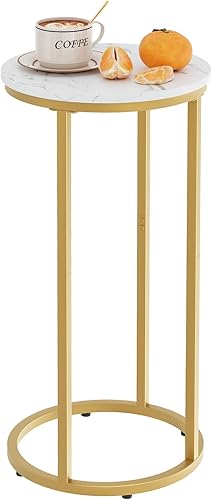 Mesa auxiliar en forma de C, mesa auxiliar redonda de madera para sofá, mesa de sofá pequeña con marco de metal para dormitorio, sala de estar,