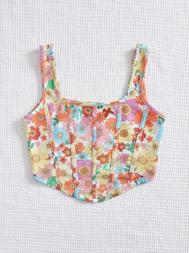 Image of mikuchiku Women's Floral Corset Tank Top, Printed, Sleeveless Crop Top
