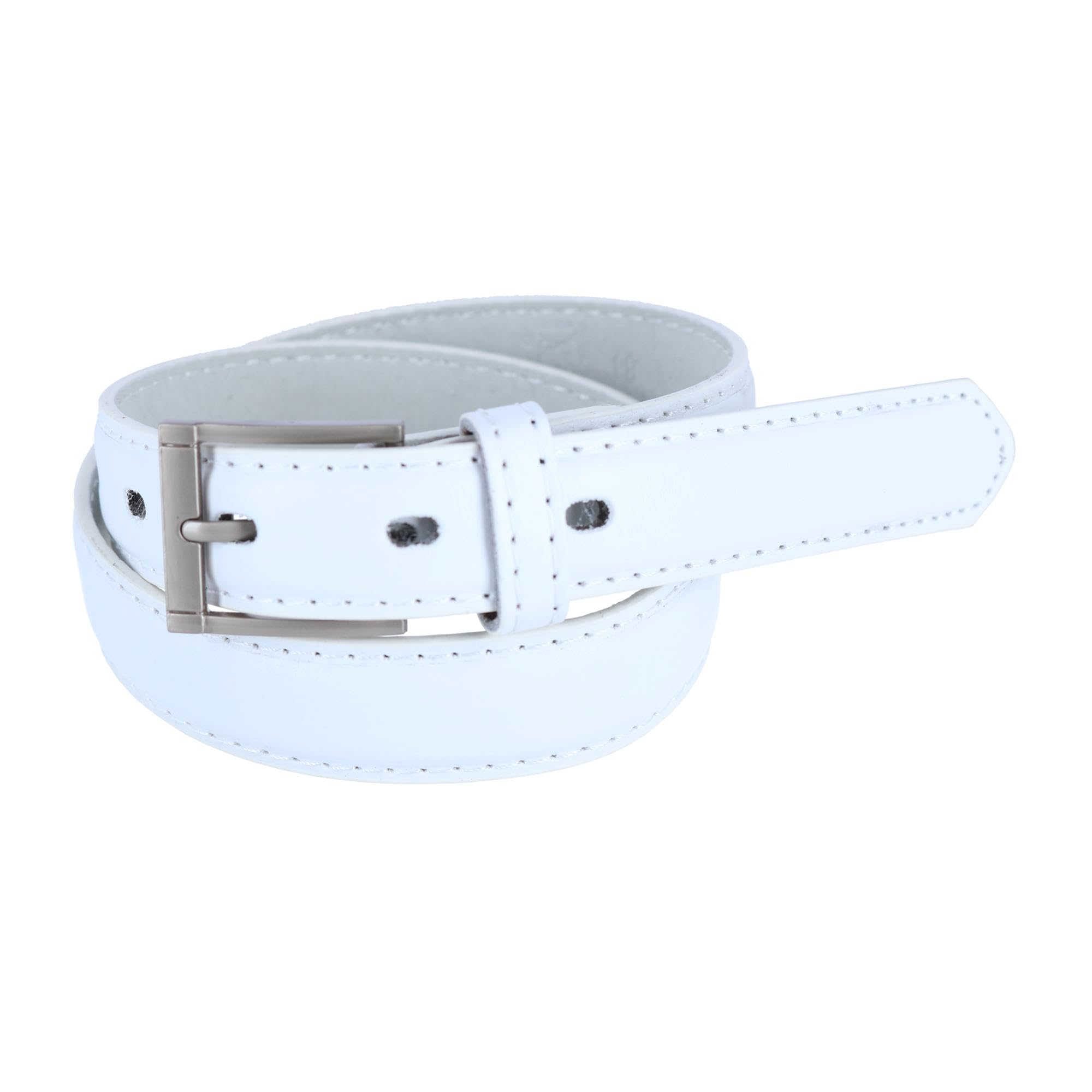 Ctm White Kid's Leather 25 Mm Dress Belt With Square Buckle, Medium,