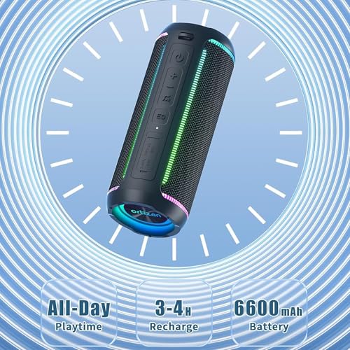 Image of Ortizan X30 Portable Bluetooth Speaker (3rd Gen) - 40W Loud Bass for Pool Parties & Outdoor Adventures, IPX7 Waterproof, 30-Hour Battery, Beat-Synced LED Lights, Wireless Stereo Pairing, Black