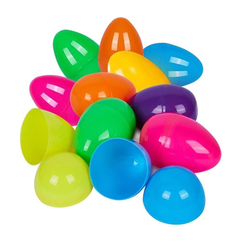 Karrma Ltd. Multicolor Karrma 12 Fillable Easter Eggs 8Cm Jumbo Plastic Surprise Shells - Empty Colourful Hunt Capsules For Creme Chocolate Eggs, Sweets & Money - Reusable Party Favours & Crafts