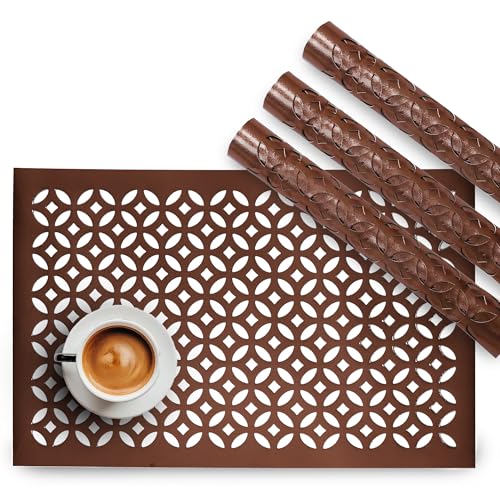 Image of Heart Home 4 Pcs Set Leather Rectangular Side Table Mats | Reusable and Washable Placemat /Dining Table Mat for Wedding and Family Functions | Copper