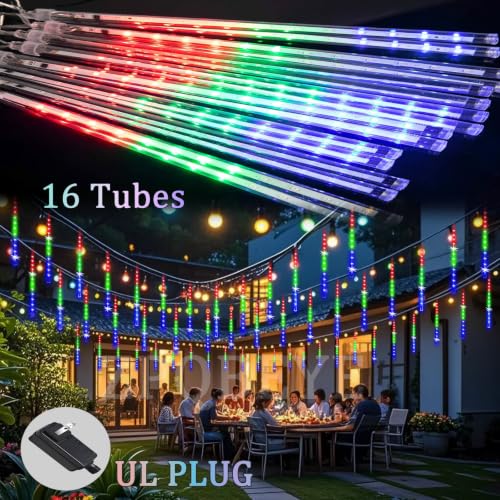 Outdoor Christmas Meteor Shower Lights 16Tube 384LEDs Dripping Icicle Light - image 5