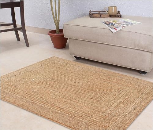 Image of Solid Rectangular Rug (Beige, Jute, 5X3 Ft)