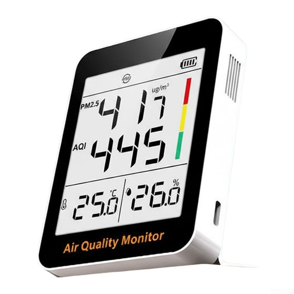 Luftqualitätsmesser Mit Digitalem Display Für Temperatur Und Feuchtigkeit, PM2.5 Sensor Mit Dreifarben-Anzeige, Smart & Energiesparmodus, Magnetische Rückseite Für Wohnzimmer Büro Kinderzimmer (S1UP)
