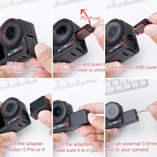 Image of JJC 3.5mm Audio Adapter Mic Adapter for DJI Osmo Action 4 /5 pro / 6, Supports 3.5mm Microphone Audio Input, Clear Vocal Recording During High-Speed Activities with Type-C and 3.5mm Ports