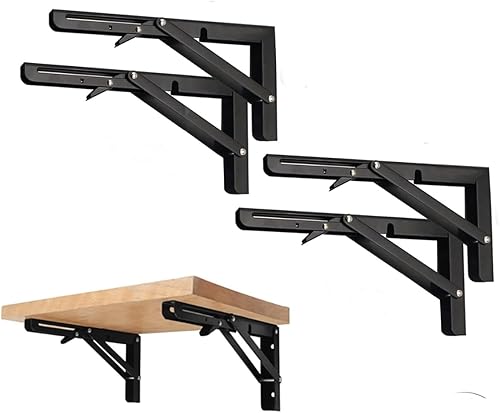 Miniatura 7 de Soportes de estante plegables negros con carga máxima de 220 libras, soporte de estante de montaje en pared resistente que ahorra espacio para mesa