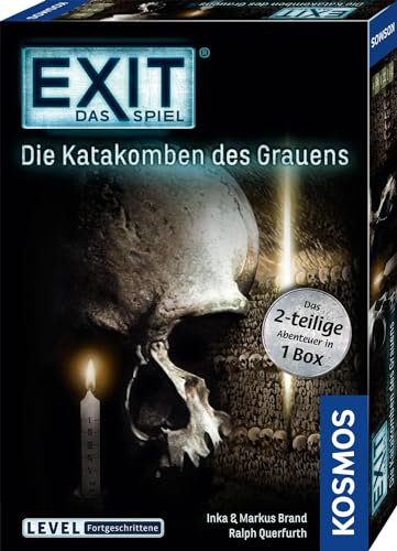 KOSMOS 694289 EXIT® - Das Spiel - Die Katakomben des Grauens - das 2-teilige Abenteuer in 1 Box, Level: Fortgeschrittene, Escape Room Spiel, EXIT Game für 1-4 Spieler ab 12 Jahre