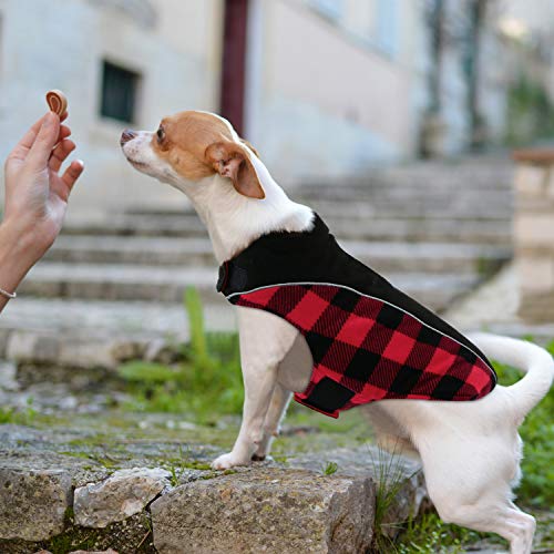 CITÉTOILE Warme Hundemantel Winter, Hundemantel mit Bauchschutz, Wintermantel für Hunde mit Reflektierend, Wendbarer Hundejacke Hundekleidung mit Geschirrloch, Rot, S