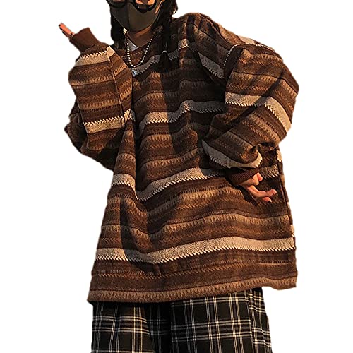 Women Harajuku Striped Sweater Pullover Oversize Plus Size Retro Knitted Sweatshirt Long Sleeve Tops3