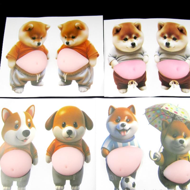 3D Großer Bauch Hunde Sticker, Anti Stress Spielzeug, 4 Stück Dickem Bauch Squishy, Lustige Hunde Aufkleber Für Kinder Und Erwachsene