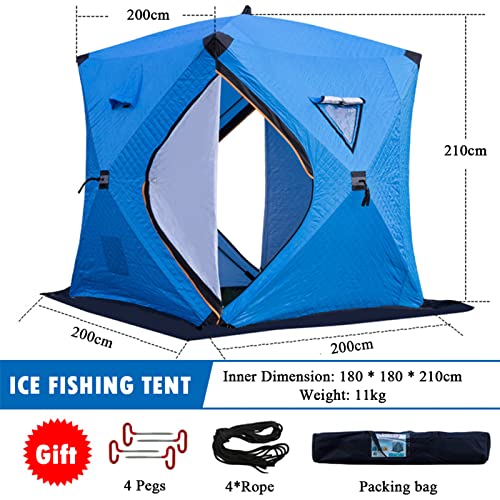 Whyunm26 3-4 Person Ice Fishing Shelter Portable Pop-Up Winter Ice Fishing House Waterproof Windproof Thicken Cotton Warm Ice Tent With 2 Doors,Orange #TOP5