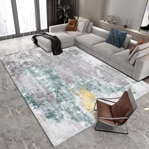 Tapis de salon moderne gris clair et vert 100x140cm antidérapant