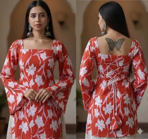 Image of Womens Pure Cotton Regular Floral Printed Top for Women