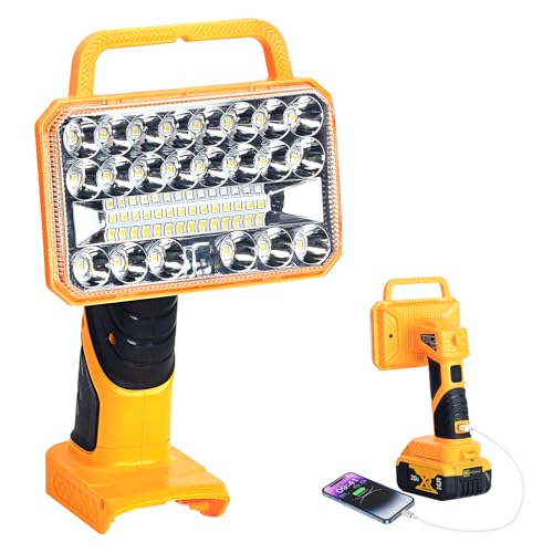 Image of Cordless LED Work Light Compatible with DeWalt 20V Battery, 2000LM Portable Handheld Flashlights Tool with USB Port and 3 Brightness Modes for Camping, Fishing, Job Site, Indoor & Outdoor Use
