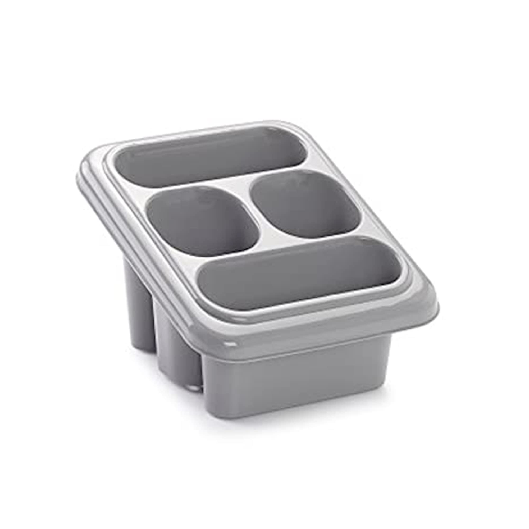 Plasticforte Silver High Grade Plastic Sink Tidy Cutlery Drainer Holder Caddy Kitchen Sink Caddy 3-4 Compartments Ware Holder (, 4 Compartments Wide)