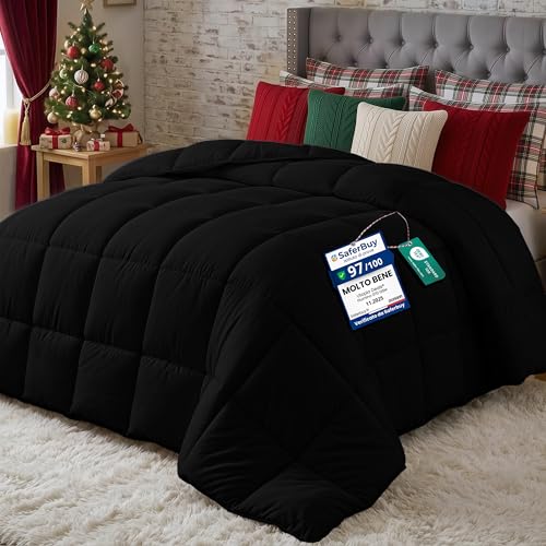 Utopia Bedding Piumone Una Piazza e Mezza - Trapunta 100% Microfibra in Fibra Cava - (Nero, 200 x 200 cm 370 gsm)