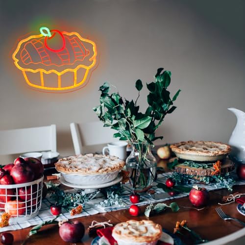 Image of Apple Pie Neon Signs for Wall Decor, Dimmable Pie Cake Neon Lights for Business | USB Power Apple Pie Signs for Home Kitchen Restaurant Coffee Shop Club Bar Decoration