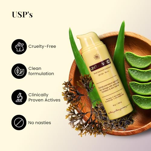 Image of UNTAMED Sunscreen SPF50+ PA+++ for Oily & Dry Skin, Face Use for Men & Women, 5-in-1 Formula that Acts as Essence, Primer , Antioxidant serum, Moisturizer and SPF 50, Lightweight Texture, Sulphate & Paraben Free, Clean formula, Daily UV, Pollution & Blue Light Protection, 50g