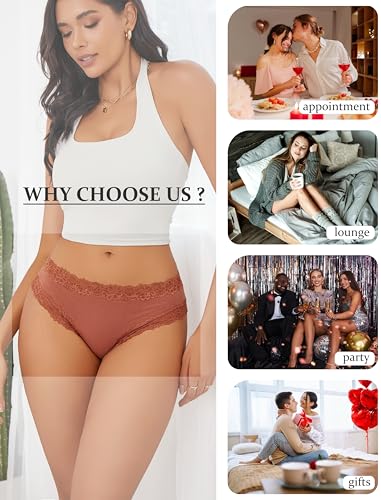 Image of ALL OF SHE Womens Cotton Underwear Cheeky Lace Bikini Panties Sexy Briefs Soft Breathable Lingerie for Ladies Underwear Pack