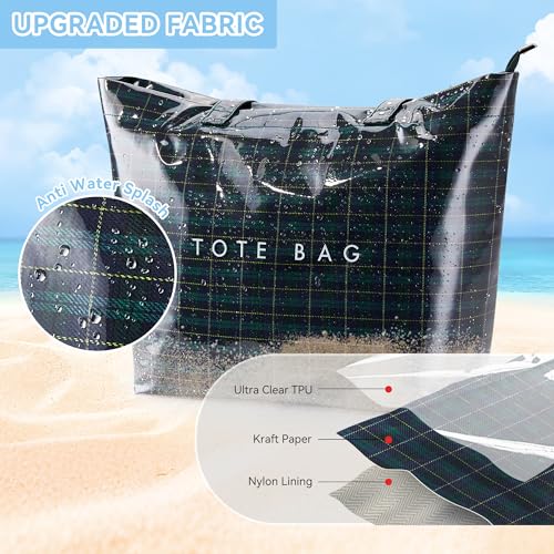 Image of KALIDI PVC Zipper Tote Bag, Jelly Kraft Paper Beach Bag Large Hobo Carry All Travel Shopping Handbag Plastic Shoulder Bag