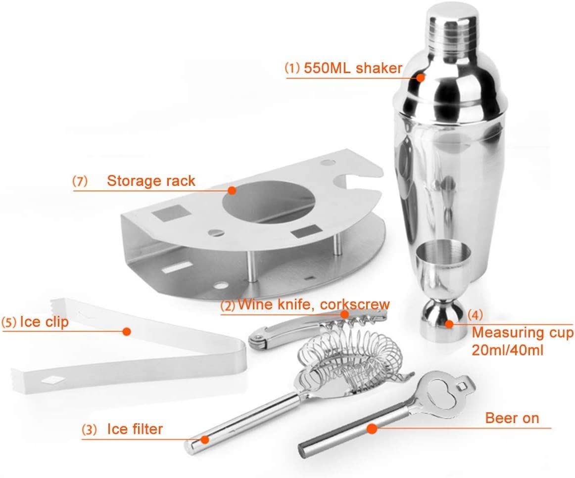 Ensemble d'outils de Bar, kit de Barman, Ensemble de fête 7 pièces – Mélangeur de Boissons élégant, équilibré, Robuste, kit de Barman et Accessoires de Barman for Bars à Domicile