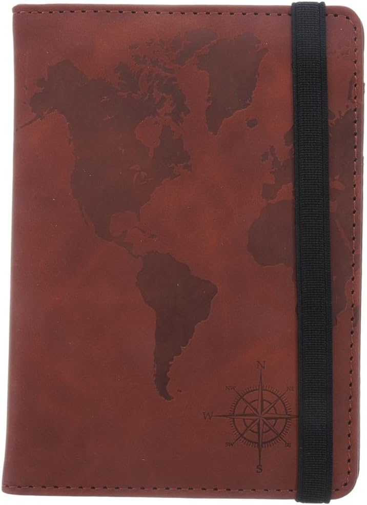 Mikikit Rfid Blocking Travel Passport Holder Pu Leather Wallet with Multiple Card Slots and Compass Strap, Anti-magnetic Passport and Ticket Organizer for Men and Women