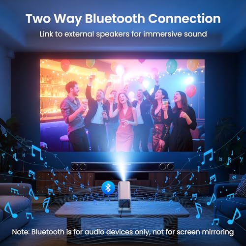 Image of WISHOLY Mini Projector Native 1080P, Portable Outdoor Movie Projector with WiFi and Bluetooth, 4K Supported, Compatible with Smartphone, HDMI, USB, TV Stick, PS5 for Home Theater, Bedroom, Outdoor Use