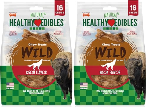 Image of Nylabone Healthy Edibles Wild Natural Dog Chew Treats, Bison Flavor, Small Dogs Up to 20 lbs - Made in USA (16 Count) (Pack of 2)
