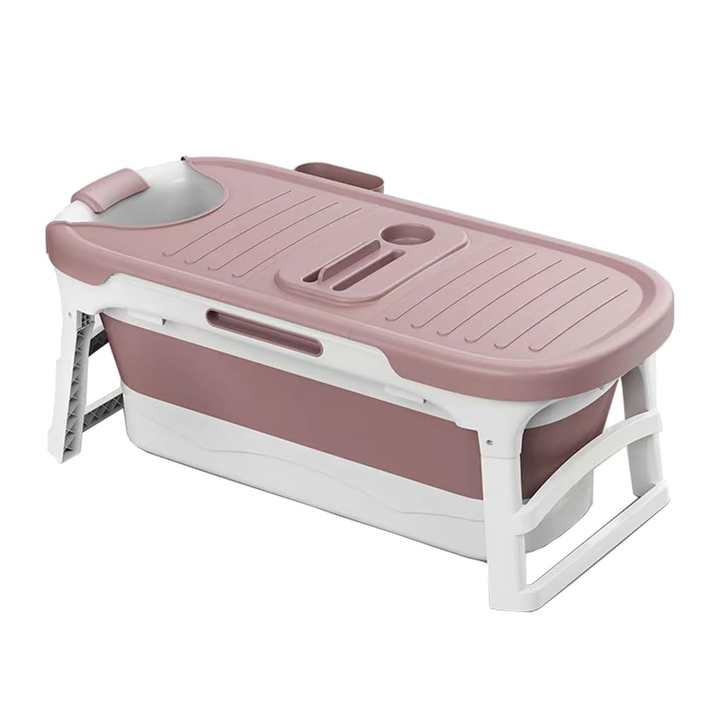Bañera Plegable, Bañera Portátil para Adultos, Bañera Gruesa Plegable De Plástico, Bañera De Vapor Plegable con Tapa, Bañera Familiar para Adultos Y Niños, 136x62x52cm(Color:Rosa)