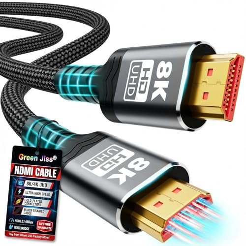 10K 8K HDMI Cable 2.1, Available 1.5FT 3.3FT 5FT 6.6FT 10FT 13FT 16FT 20FT 25FT Lengths for Selection,Ultra High Speed HDMI Cables Braided Cord 48Gbps, 8K@60Hz /4K@120Hz, HDCP 2.2&2.3(0.5M 1.5FT)