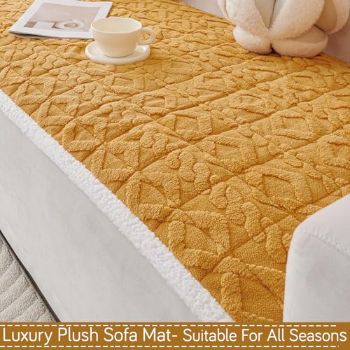 Image of HOKIPO 'Italian Caelora' Luxury Jacquard Plush Sofa Cover Mat | Make Your Own Sofa Cover Set, Mat Length 70(D) x 120(L) cm, Honey Yellow (AR-5956-YLW)