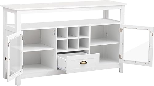 Miniatura 5 de P PURLOVE Mesa multifuncional de 512 pulgadas aparador de bufé Morden mesa de consola con 2 puertas y 6 rejillas de almacenamiento pequeñas para