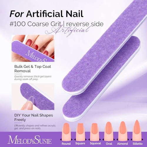 Image of MelodySusie 7Pcs Nail Files 100 /180 Grit, 2 Standard & 5 Mini Mixed-Shape Emery Boards for Acrylic, Gel and Natural Nails, Portable Travel Manicure Pedicure Shaping Tools Kit, Purple