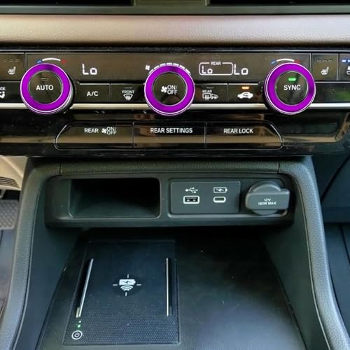 Image of for Honda 2026 Passport Interior Accessories, Aluminum Alloy one-Button Start Cover /Ring, air Conditioning knob, 5-piece Set (Purple)